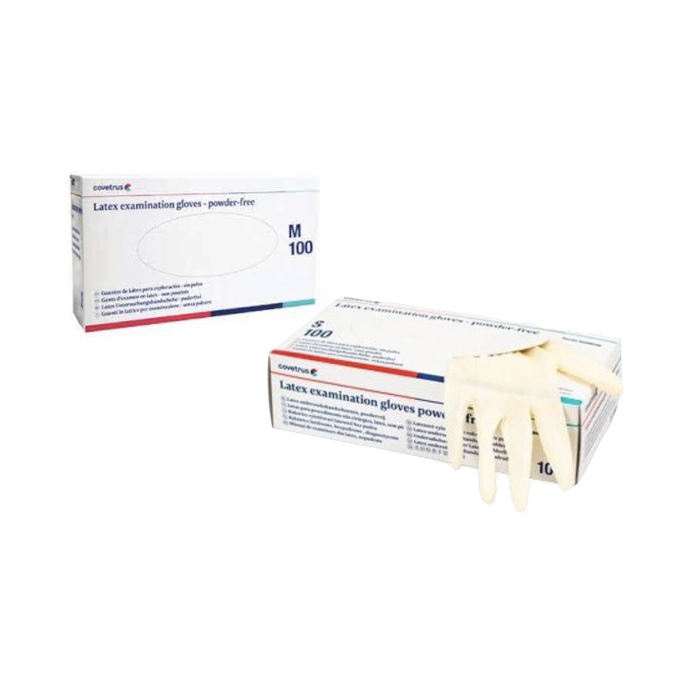 Latex examination gloves powder-free, M, white, 100/bx