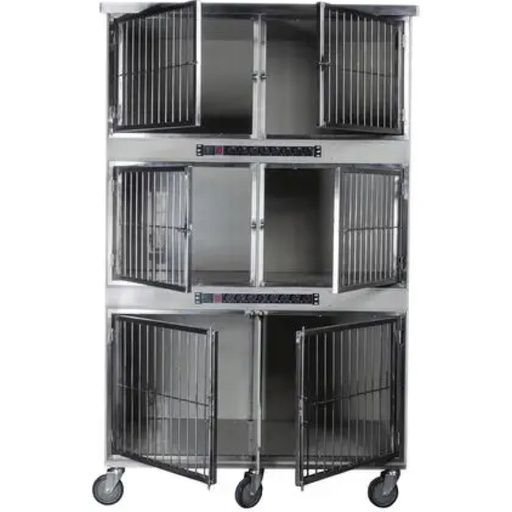 [E013647] Module of 6 Polypropylene Cages w/ 2 rows of outlets. Bottom cage has a removable polypropylene partition and a railing on top