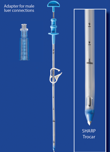 [E014048] Chest Tube with Sharp Trocar and Adapters 16Fr x 21cm (8in)