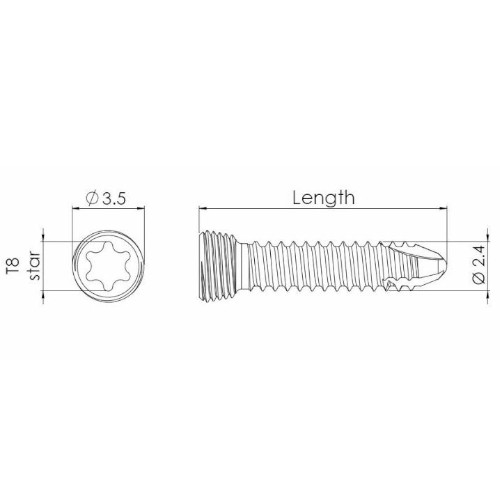 [E007809] 2.4mm Locking Screw 2.4 Star Head 6mm Long