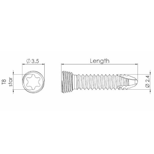 [E007817] 2.4mm Locking Screw 2.4 Star Head 22mm Long